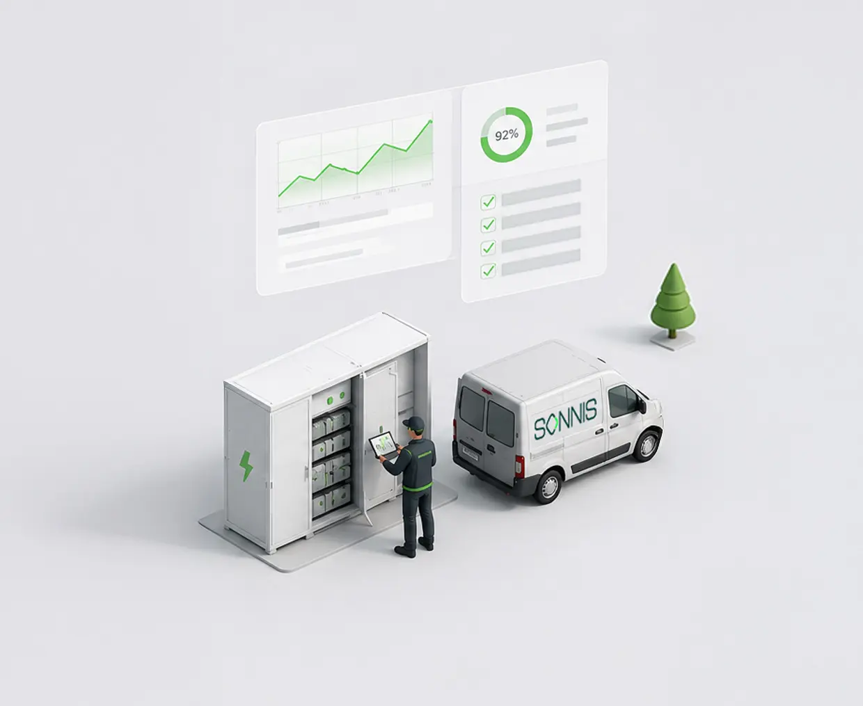 Projektmanager führt Wartung an Batteriespeicher aus – Batteriespeicher für Unternehmen
