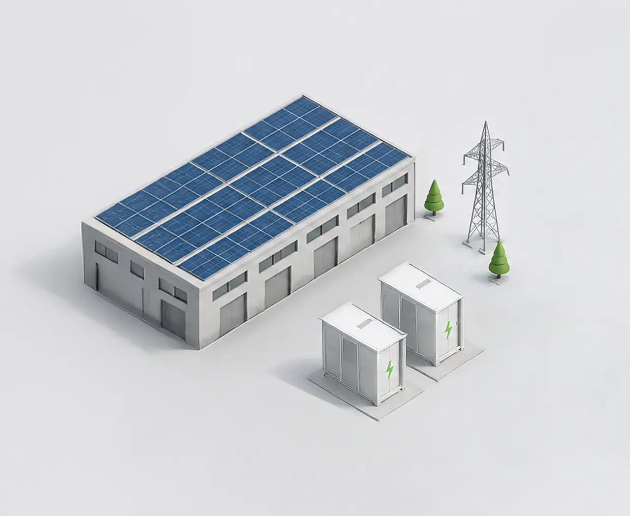 Modell einer Photovoltaikanlage mit Batteriespeicher – Batteriespeicher für Unternehmen